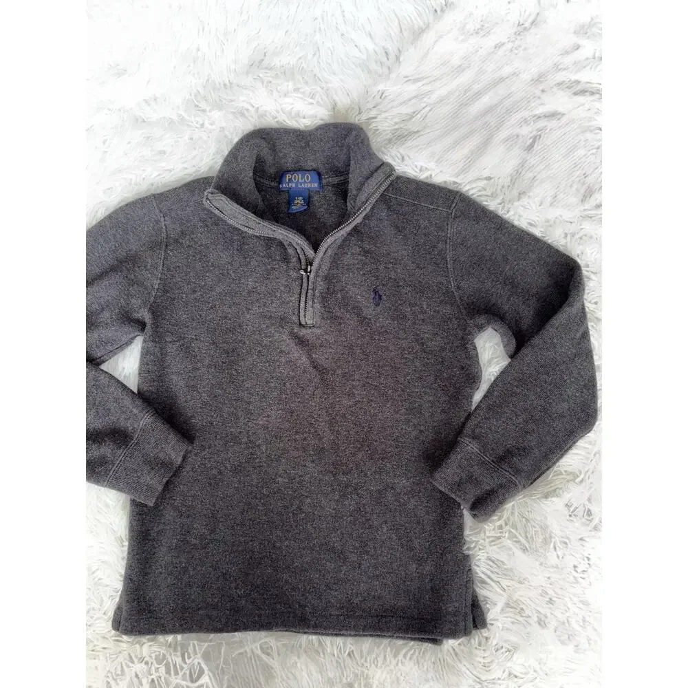 Ralph Lauren Boys 8 Classic 1/4 Zip Charcoal Top. Comf, Exc. Quality